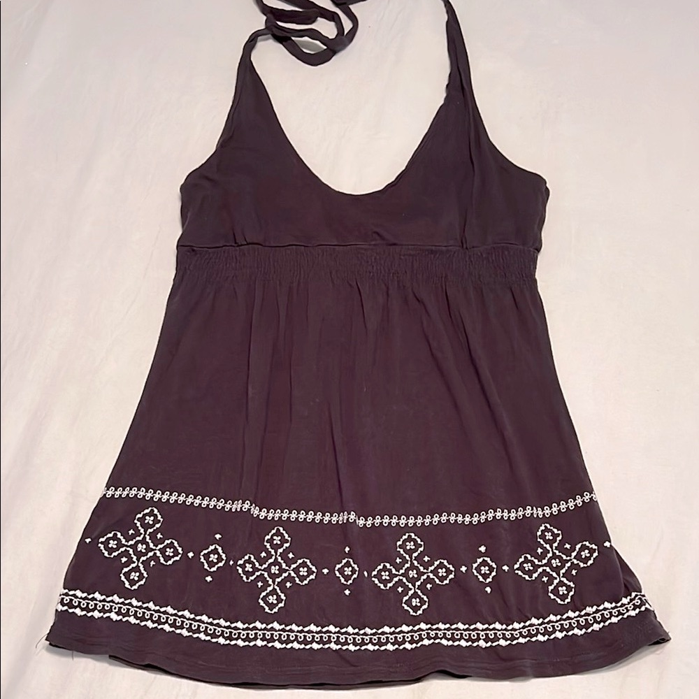 Brown embroidered Women's Halter Top